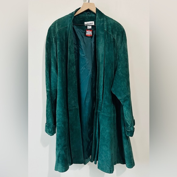 Vintage Forest Green Genuine Leather Suede Swing Coat By Ellen Ashley - Picture 3 of 8